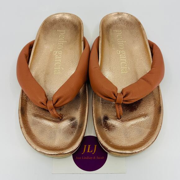 Pedro Garcia Women's Anita Rosette Stucco Leather Thong Sandals Size 38.5/8.5 US - Picture 4 of 14